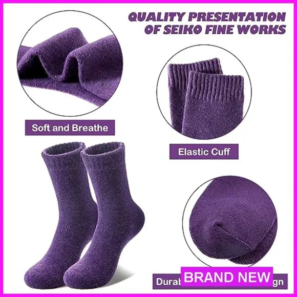 Wool Crew Socks Winter Warm Hiking Thick Cozy Boot Socks 5 Pairs - Picture 6 of 7